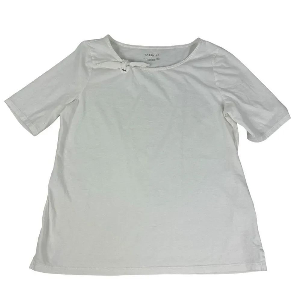 Talbots Short Sleeve White Medium Tee Knot atโthe neck